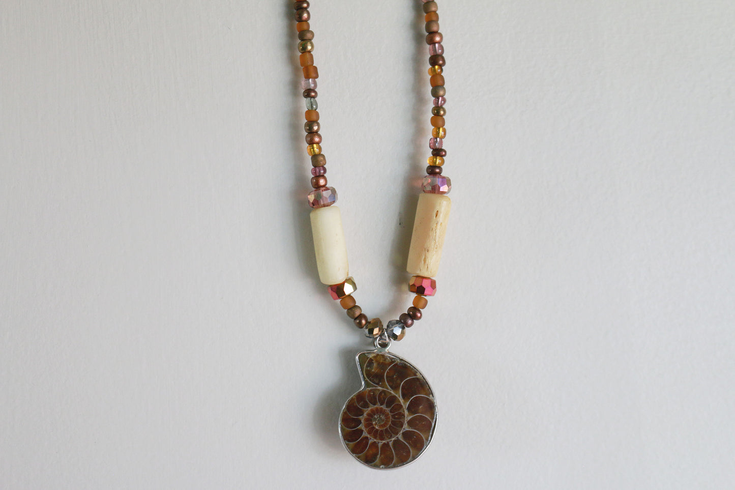 Coyote Bone & Ammonite Beaded Necklace