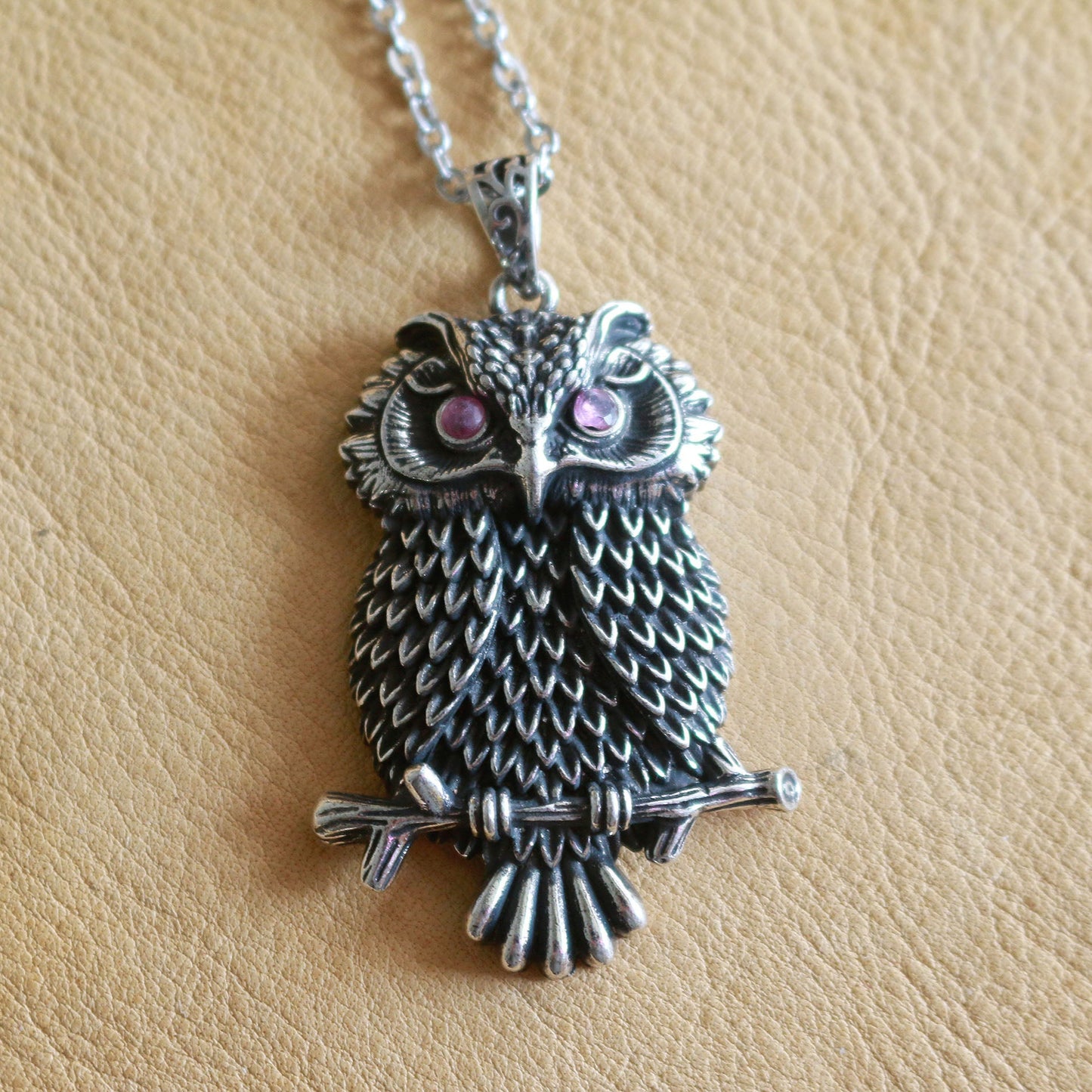 Garnet Owl Necklace