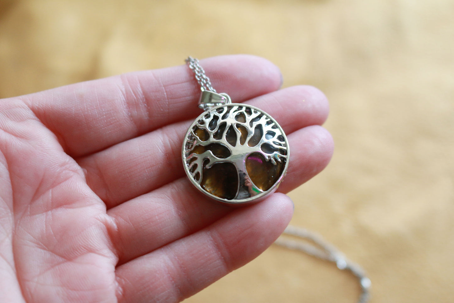 Tiger Eye Tree Pendant Necklace