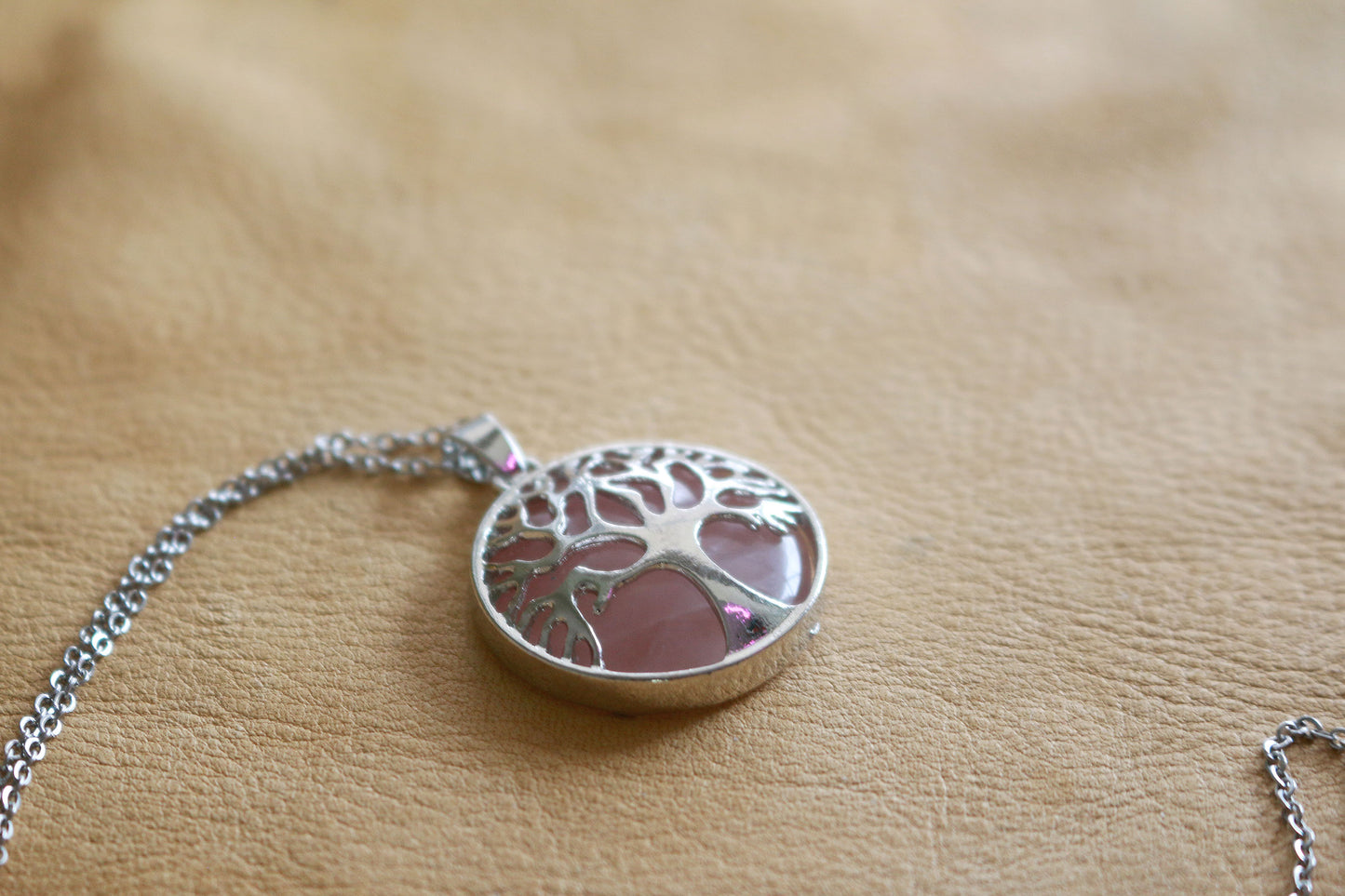 Rose Quartz Tree Pendant Necklace