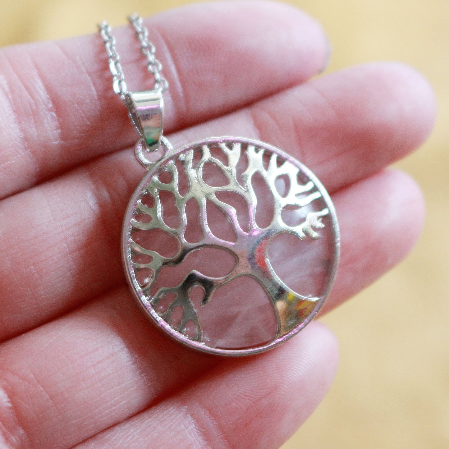 Rose Quartz Tree Pendant Necklace