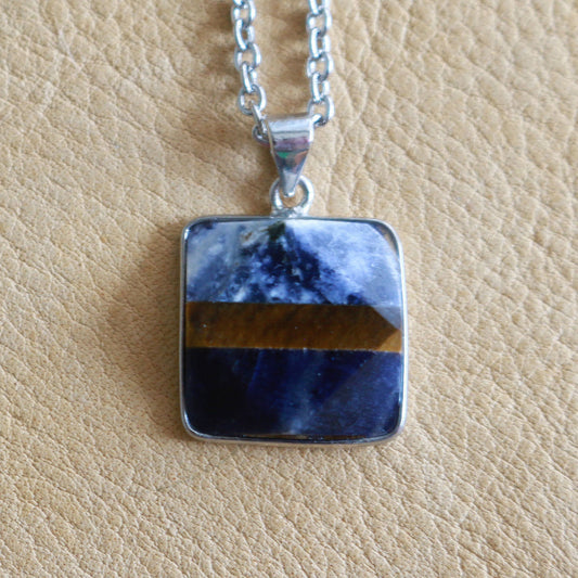 Sodalite & Tiger Eye Square Necklace