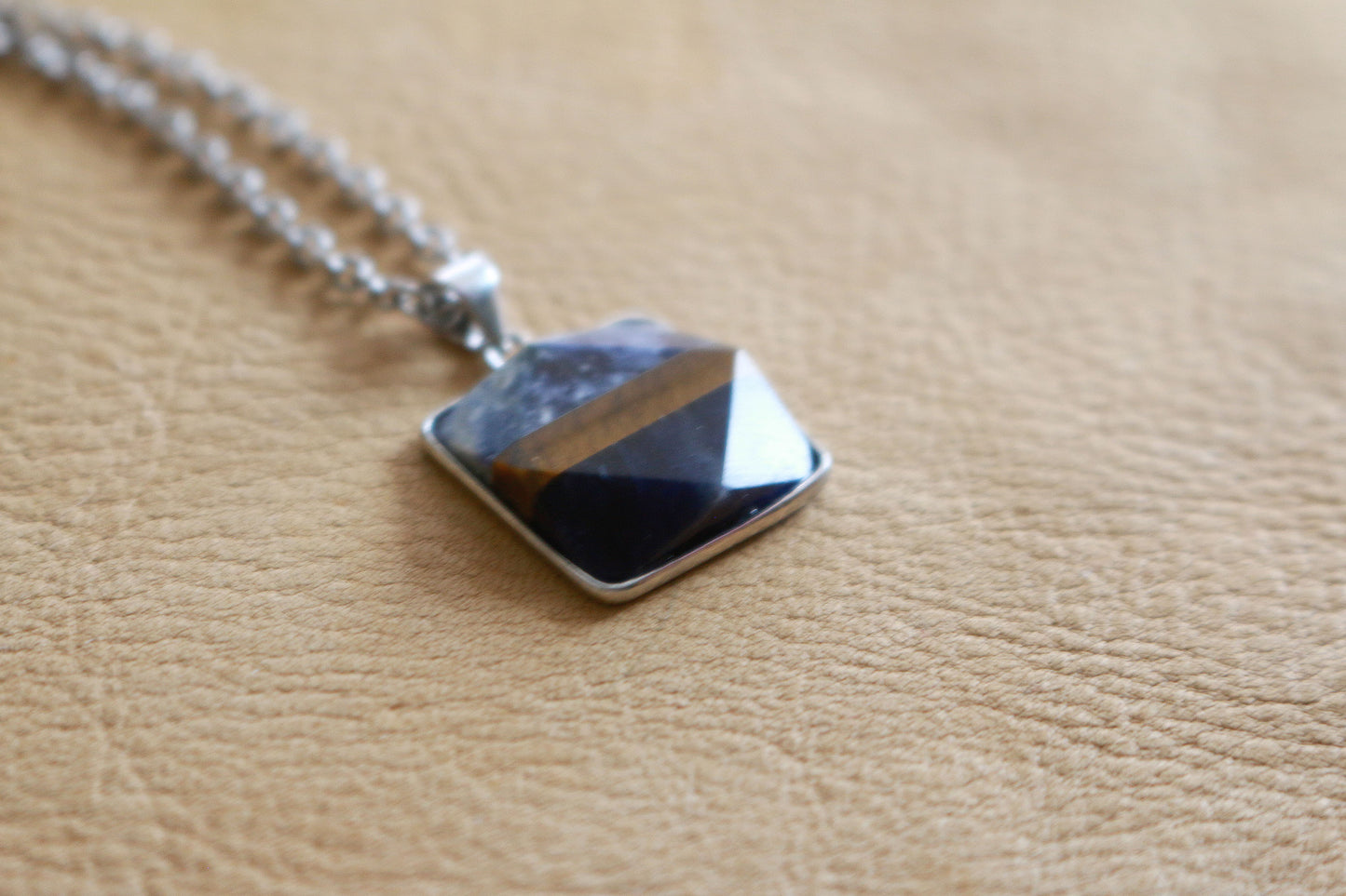 Sodalite & Tiger Eye Square Necklace