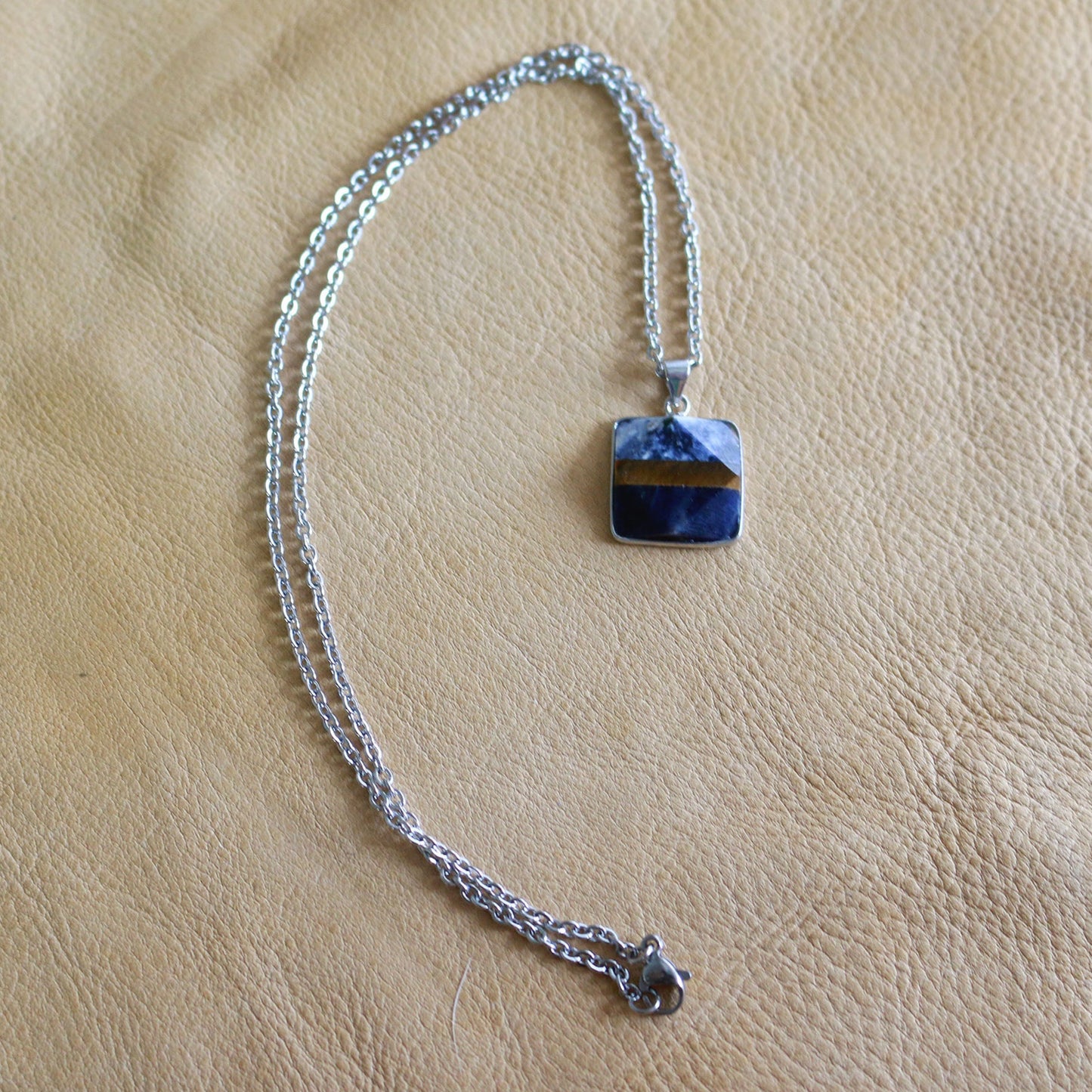 Sodalite & Tiger Eye Square Necklace