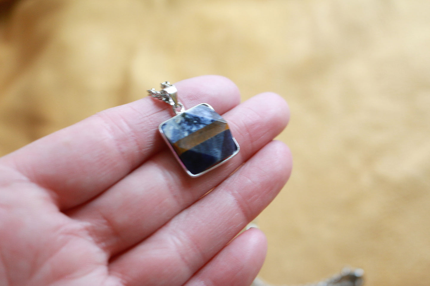 Sodalite & Tiger Eye Square Necklace