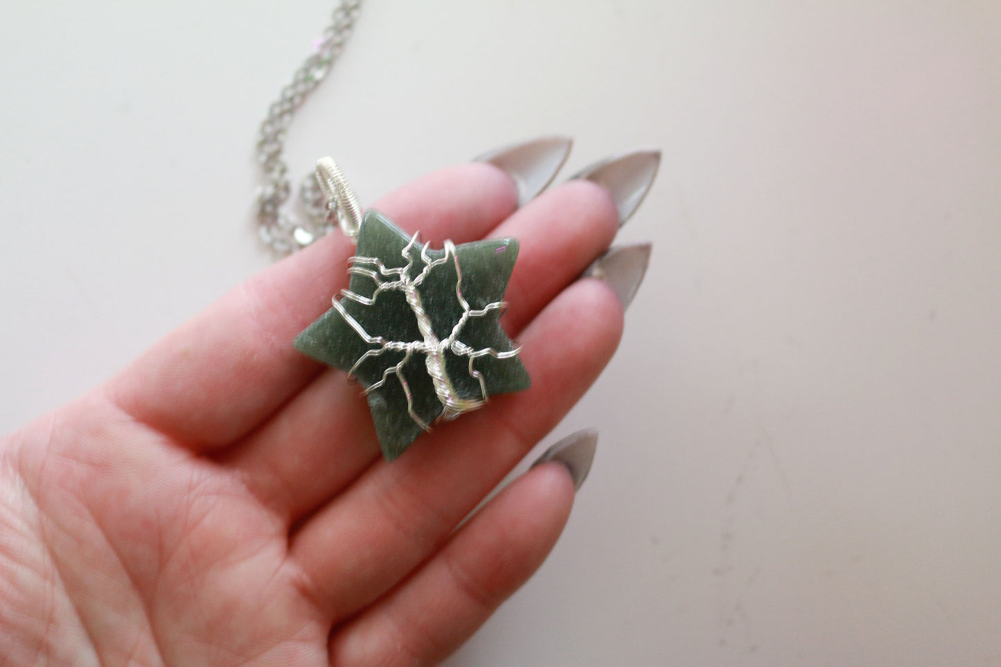 Green Aventurine Wire Wrapped Star Necklace