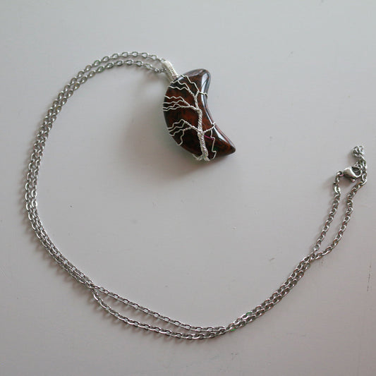 Mahogany Obsidian Wire Wrapped Moon Necklace