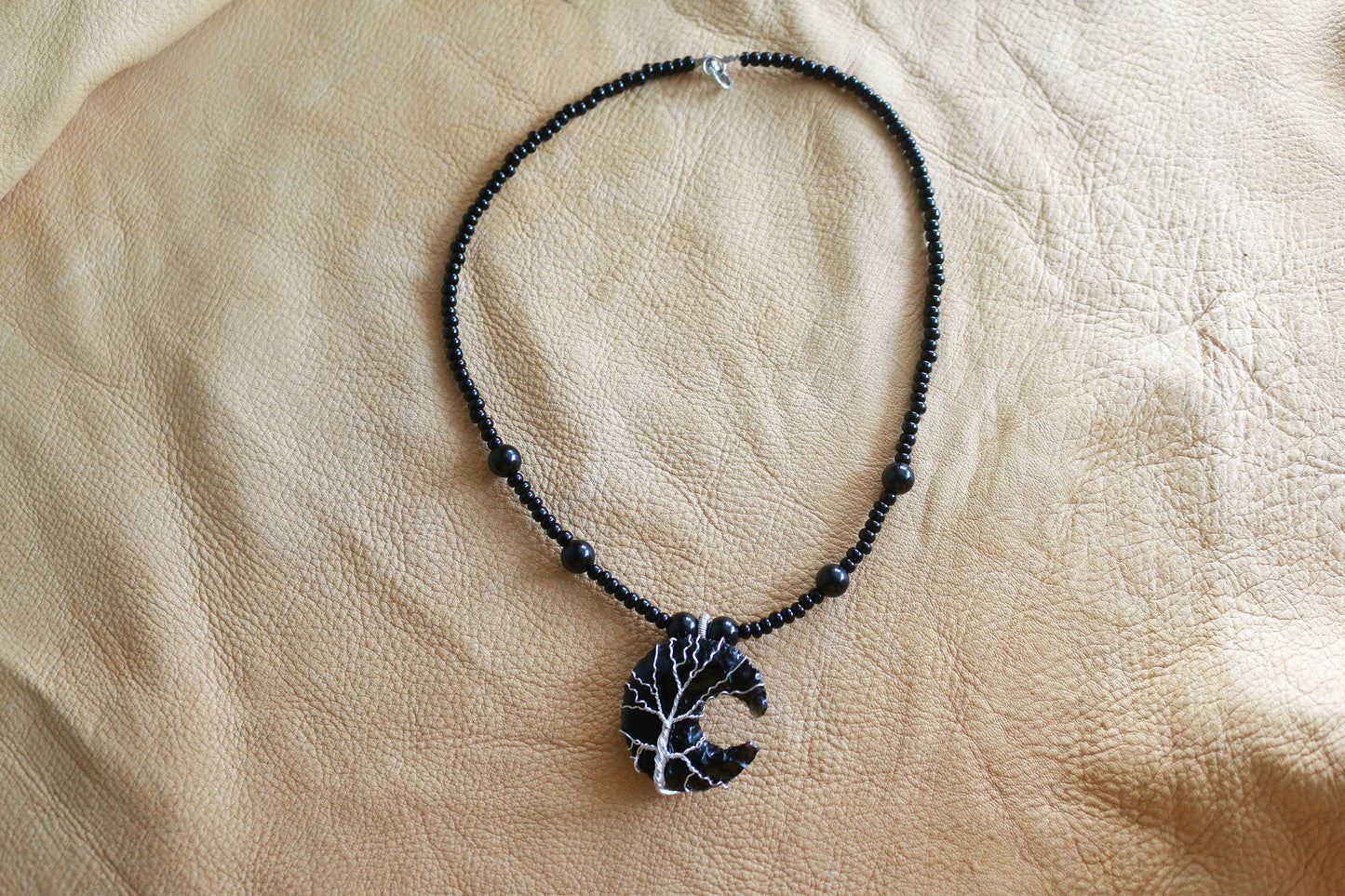 Obsidian Moon Beaded Necklace