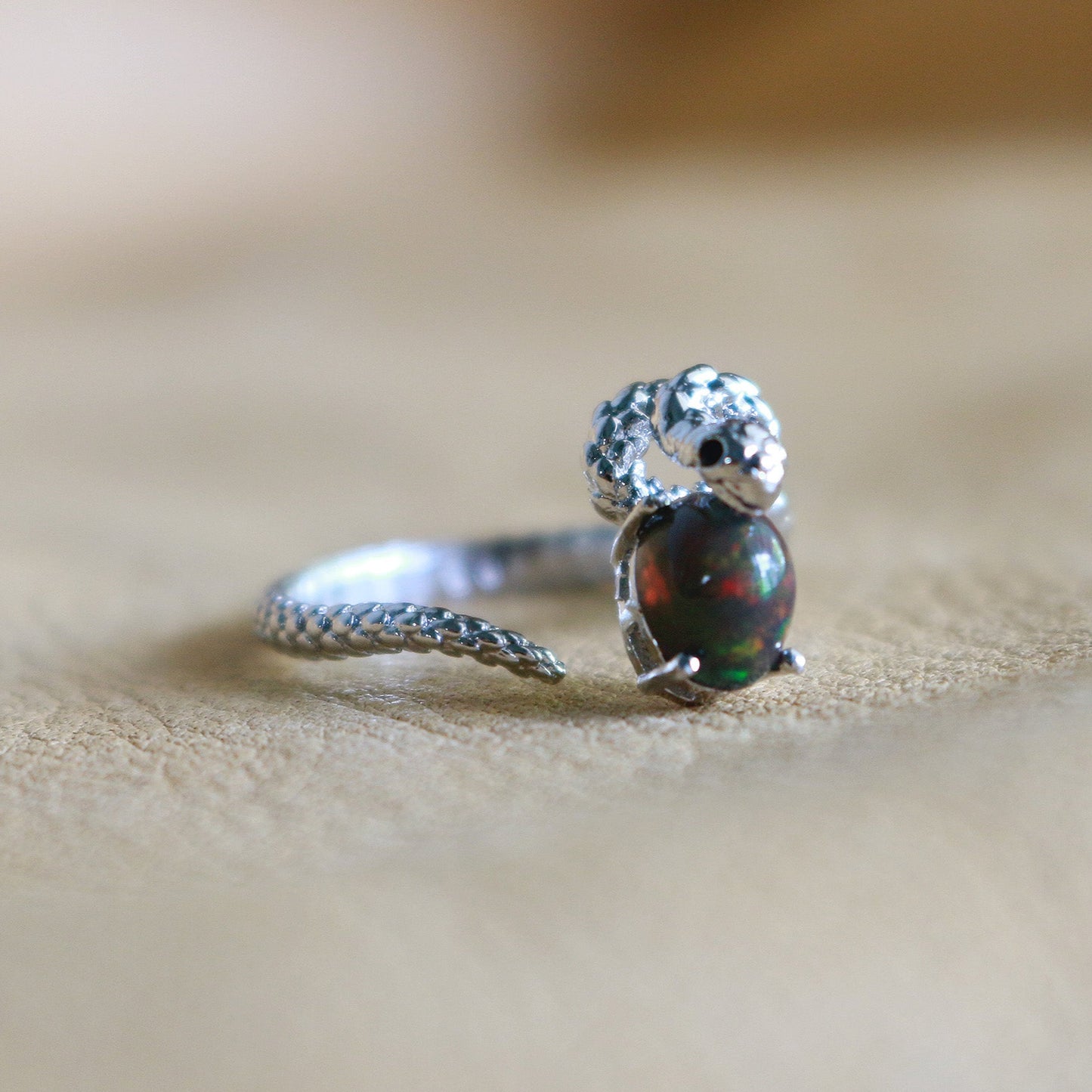 Snake Black Opal Adjustable Ring