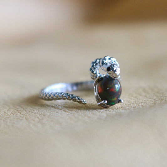 Snake Black Opal Adjustable Ring