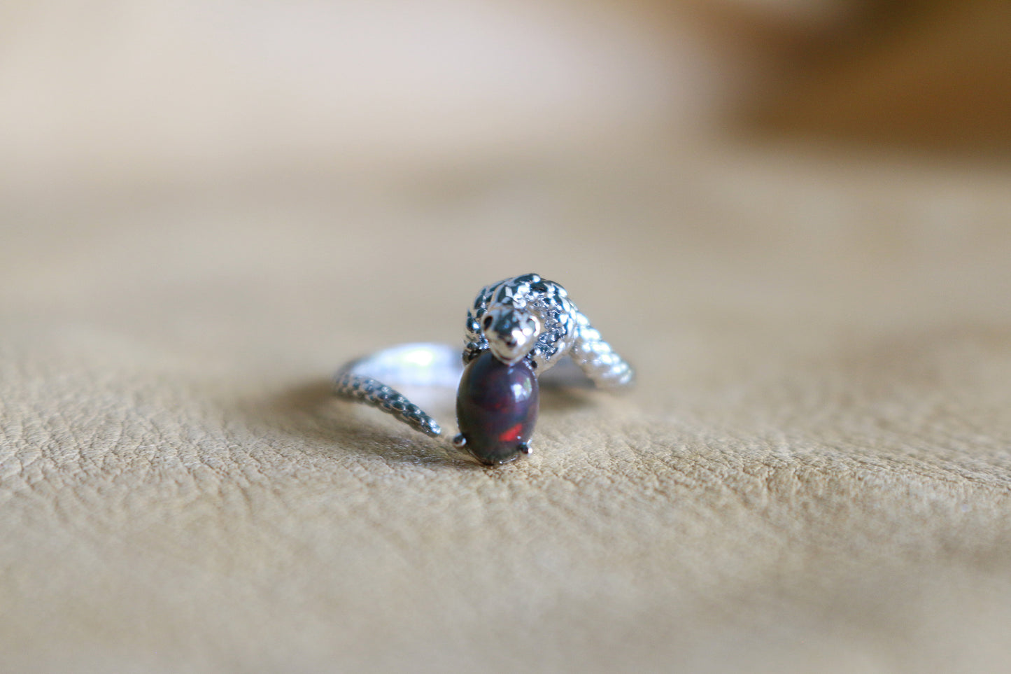 Snake Black Opal Adjustable Ring