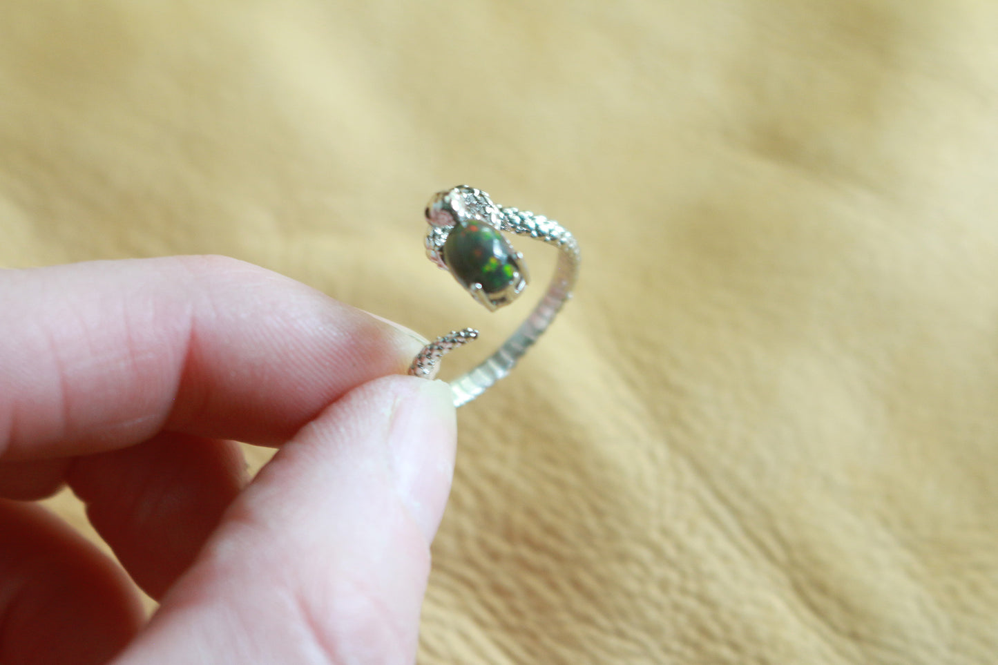 Snake Black Opal Adjustable Ring