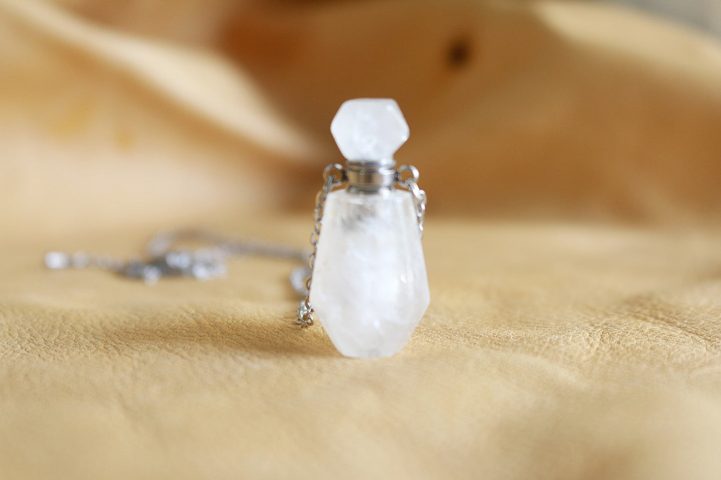 Clear Quartz Perfume Bottle Necklace