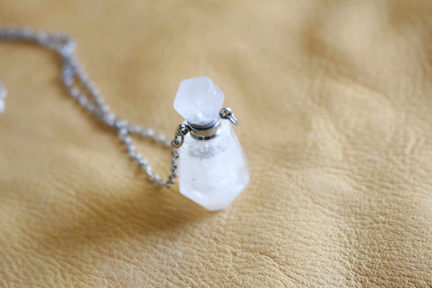 Clear Quartz Perfume Bottle Necklace
