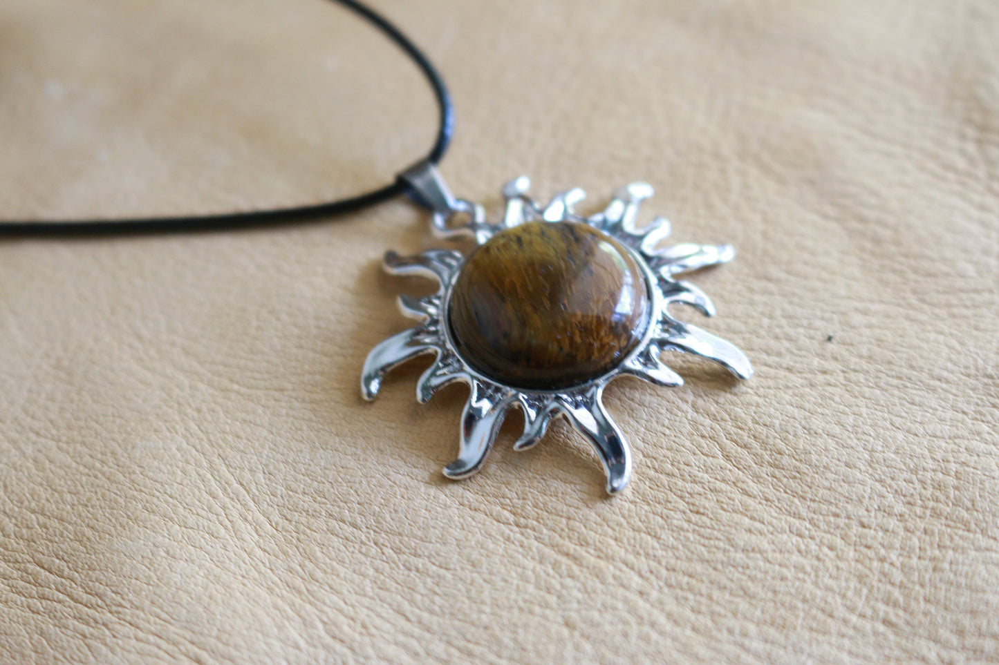 Tiger Eye Sun Pendant Necklace