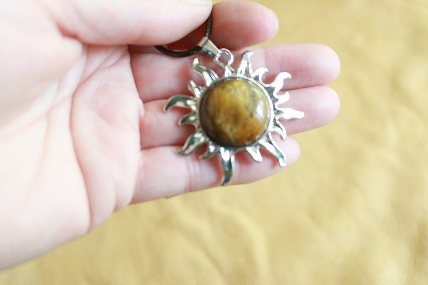 Tiger Eye Sun Pendant Necklace