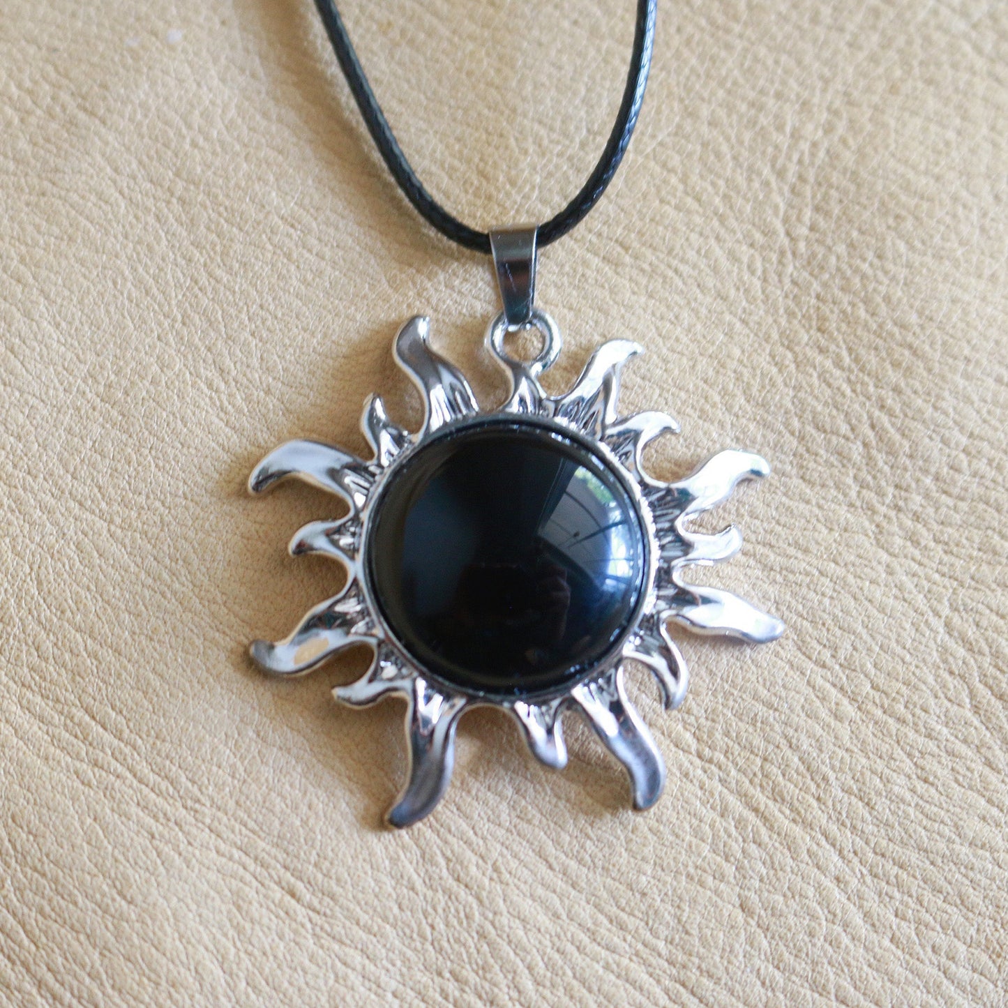 Obsidian Sun Pendant Necklace