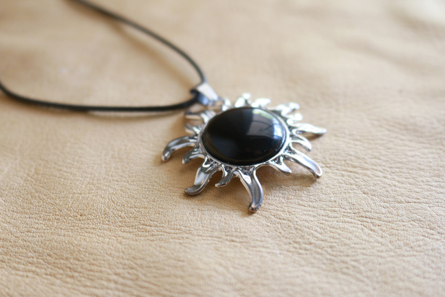 Obsidian Sun Pendant Necklace