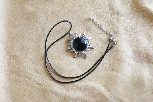 Obsidian Sun Pendant Necklace
