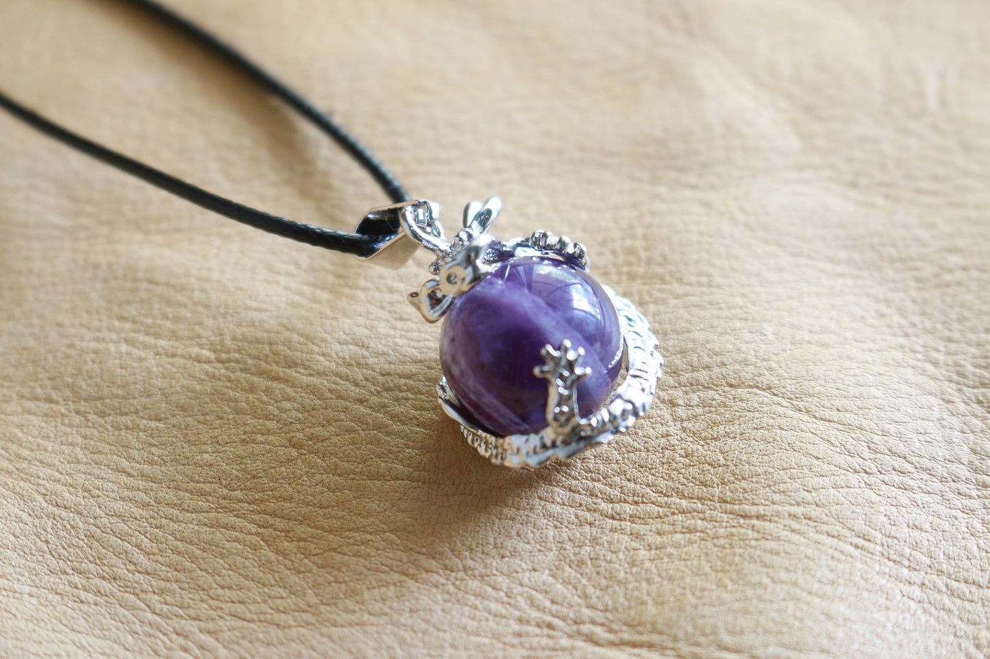 Amethyst Dragon Orb Pendant Necklace