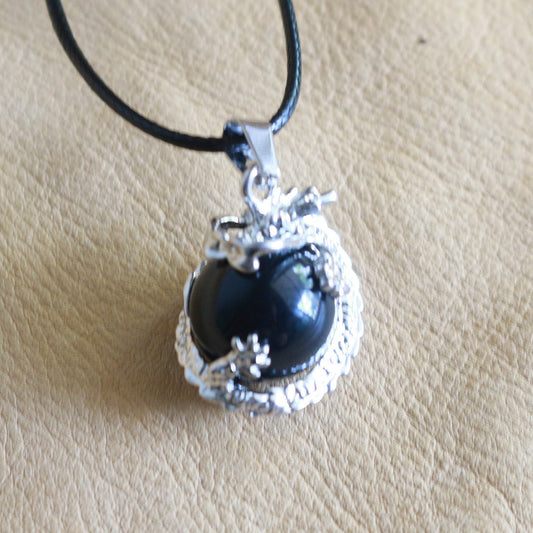 Obsidian Dragon Orb Pendant Necklace