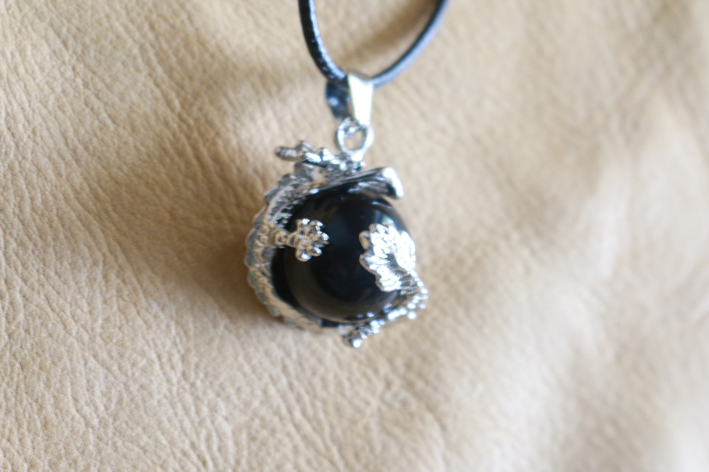 Obsidian Dragon Orb Pendant Necklace