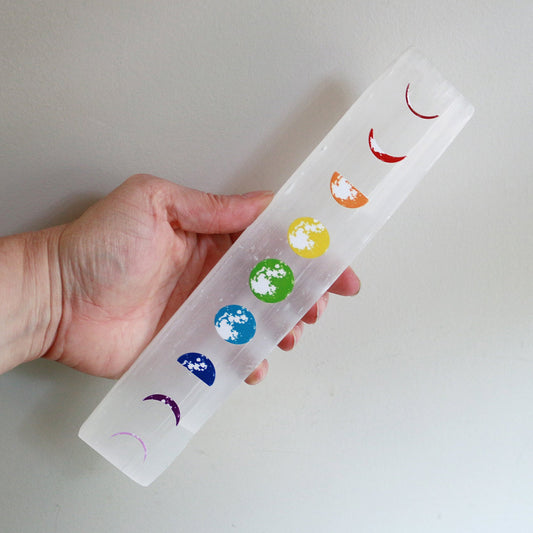 Selenite Rainbow Moon Phase Plate (9 in)