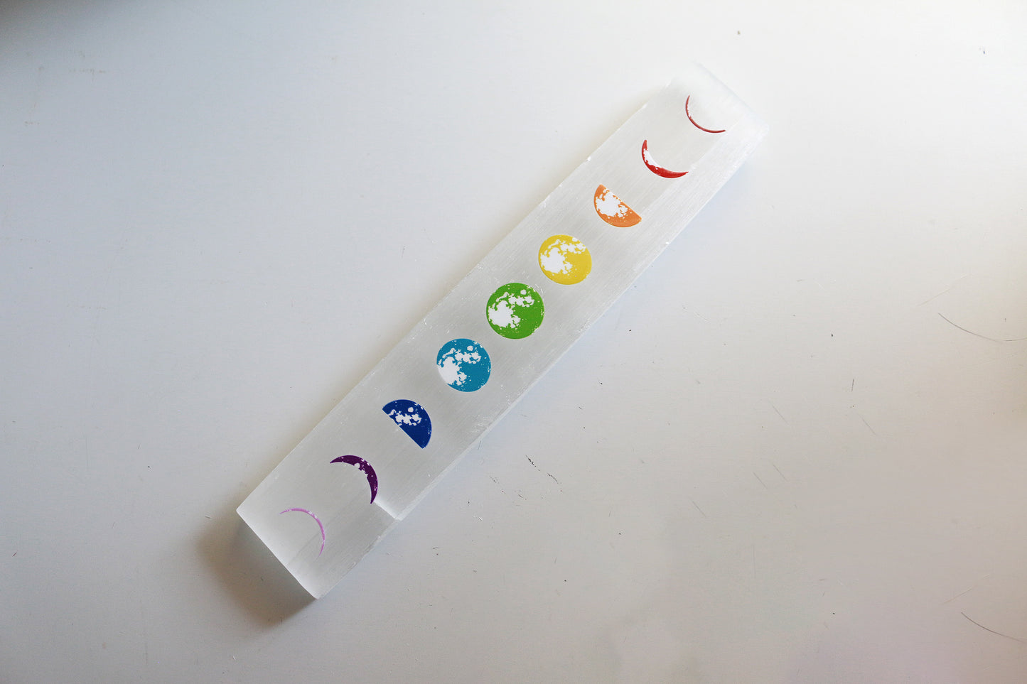 Selenite Rainbow Moon Phase Plate (9 in)