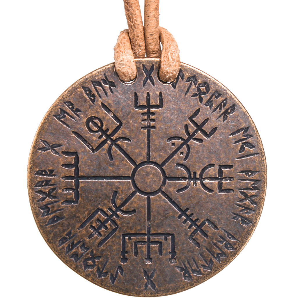 Skadi / Vegvisir Bronze and Leather Necklace