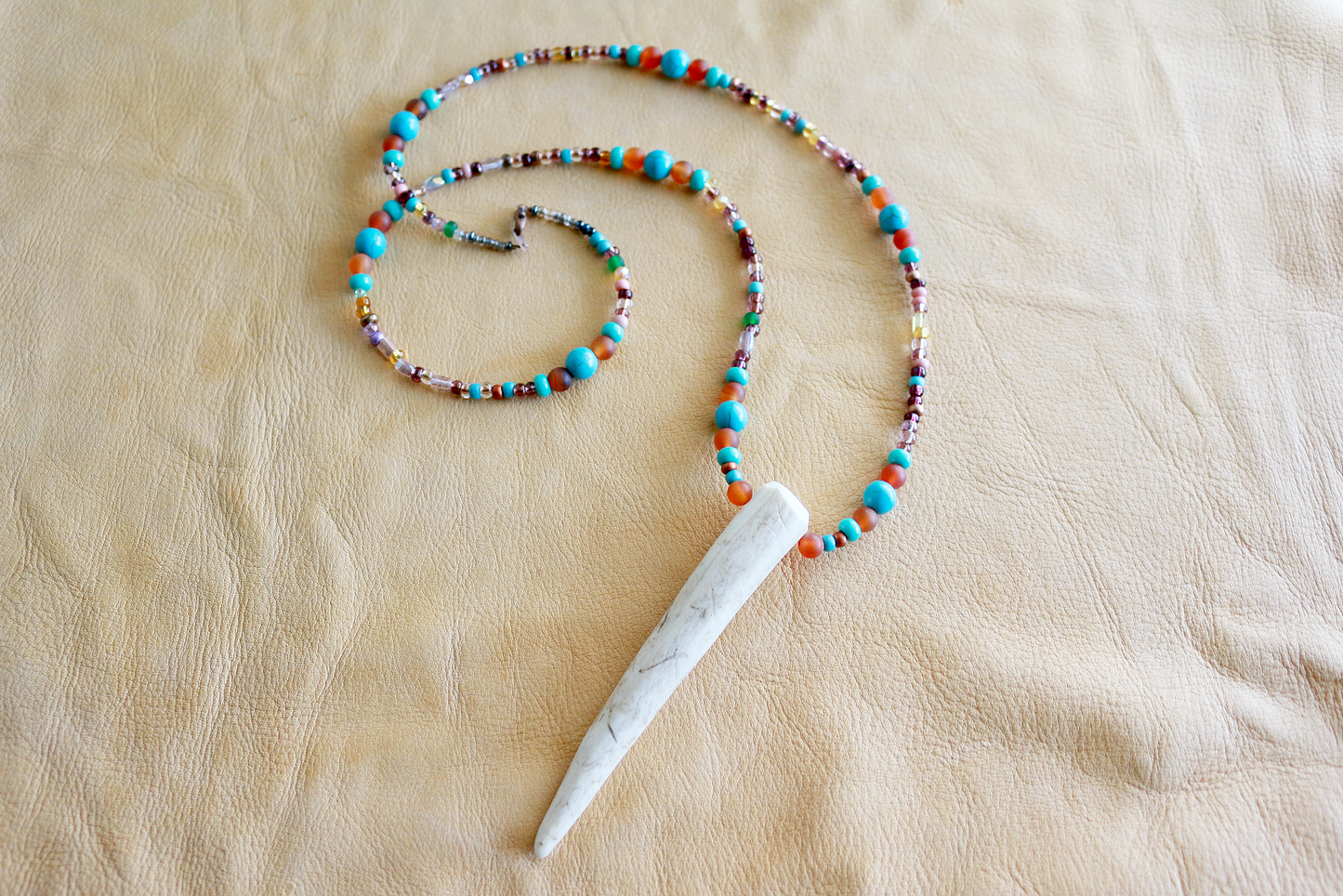 Trippy Totem Beaded Deer Antler Statement Necklace