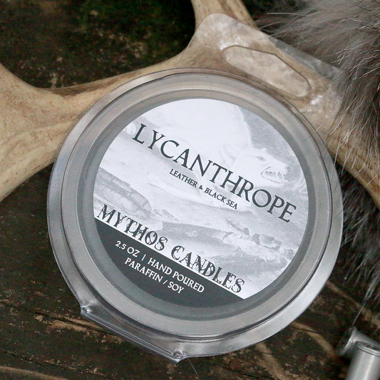 Mythos Candles 2.5oz Lycanthrope (Leather & Black Sea) Paraffin/soy Wax Melts